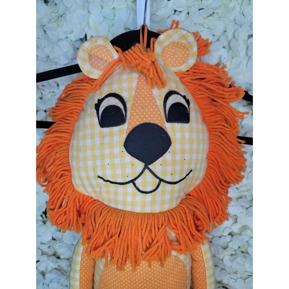 Vintage Handmade Lion Stuffed Animal 48in , 80's Baby Yarn‎ Craft, Gingham Print